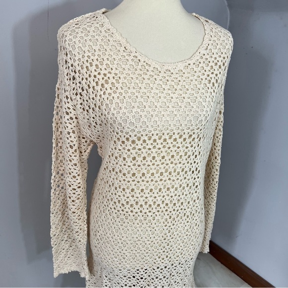 Vintage ecru white cotton crochet swimsuit coverup resortwear beach vacay swim - Picture 8 of 11